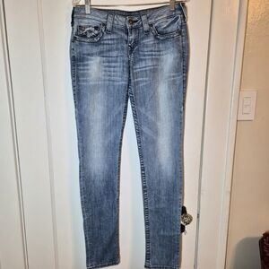True Religion Stella‎ Low Rise Skinny Jeans Light Blue Distressed